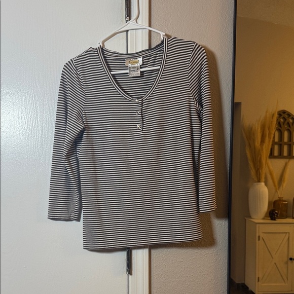 Talbots Black and White Striped Long Sleeve Tee - Picture 1 of 2